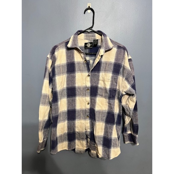 Vintage Men's Santana Flannel Button Up Blue + White SZ XL Grunge 90s Shacket - Picture 1 of 13